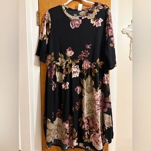 Floral Black Dress with Pink and Gold Accents